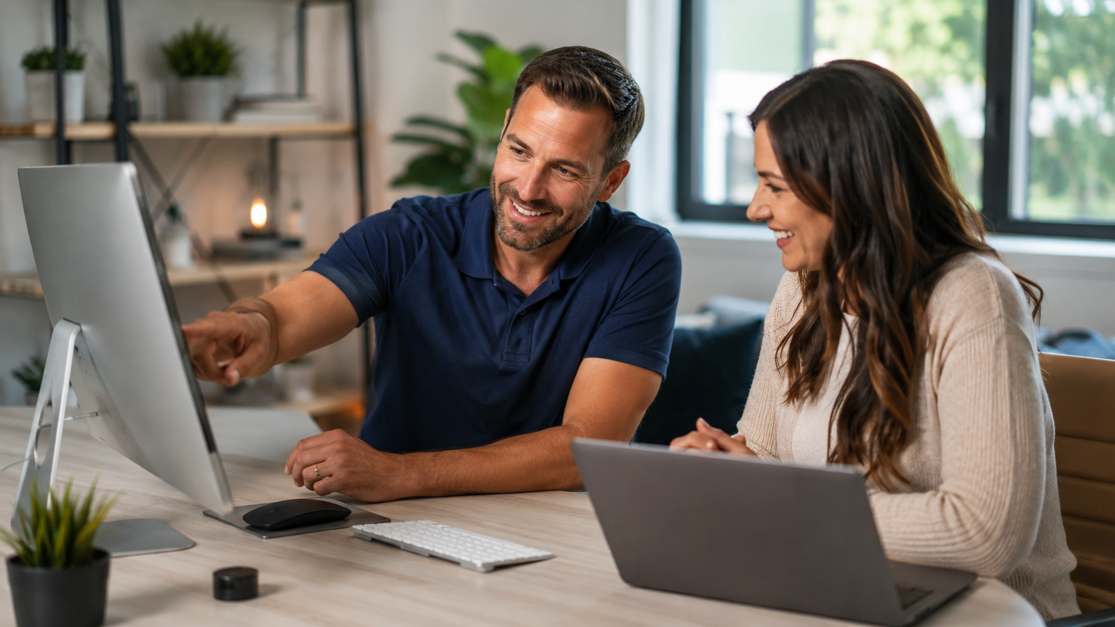 Computer care specialist helping a customer understand performance results